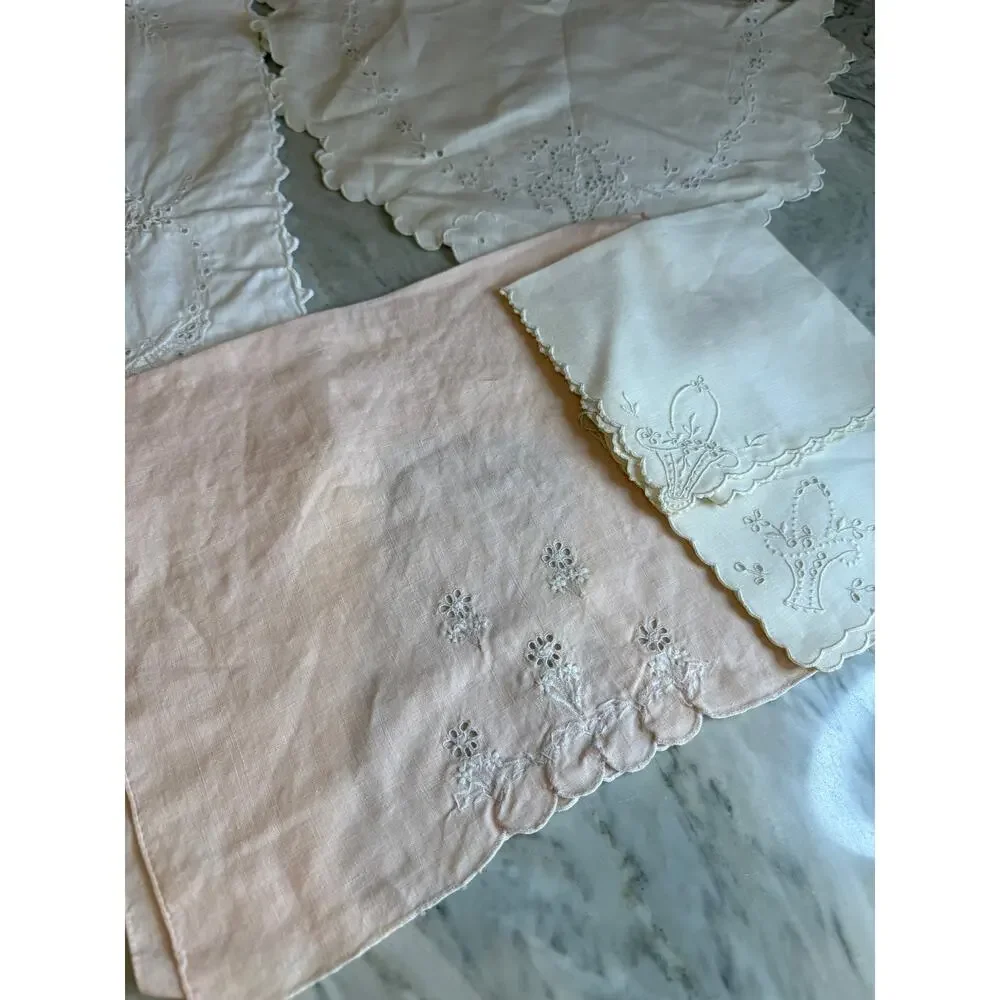 Lot of Vintage Cutwork Table Linens Table Runners Napkins White Pink